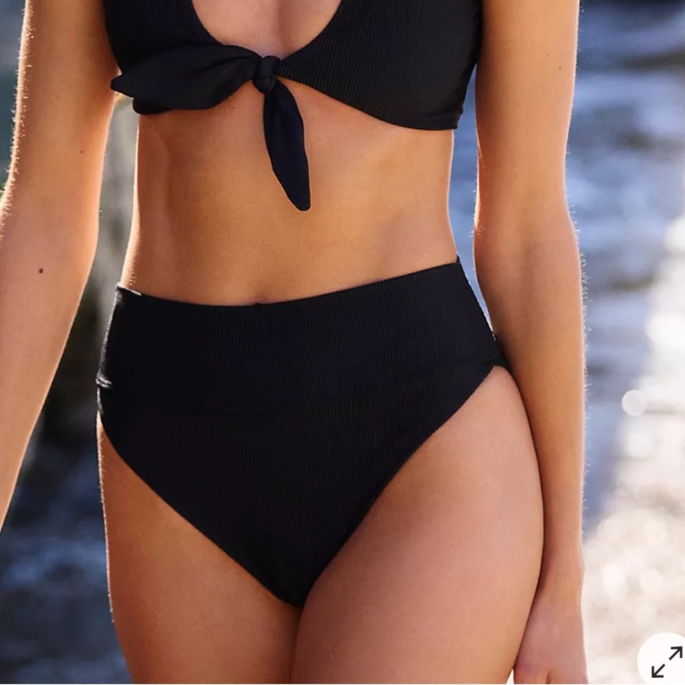 Beach Riot Black Ribbed High-Waist Bikini Bottom & Tie-Front Top